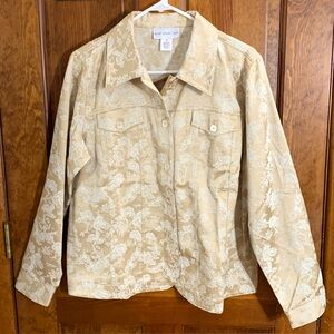 Susan Graver Style QVC Gold & White Embellished Denim Jacket Women's Sz M Asian